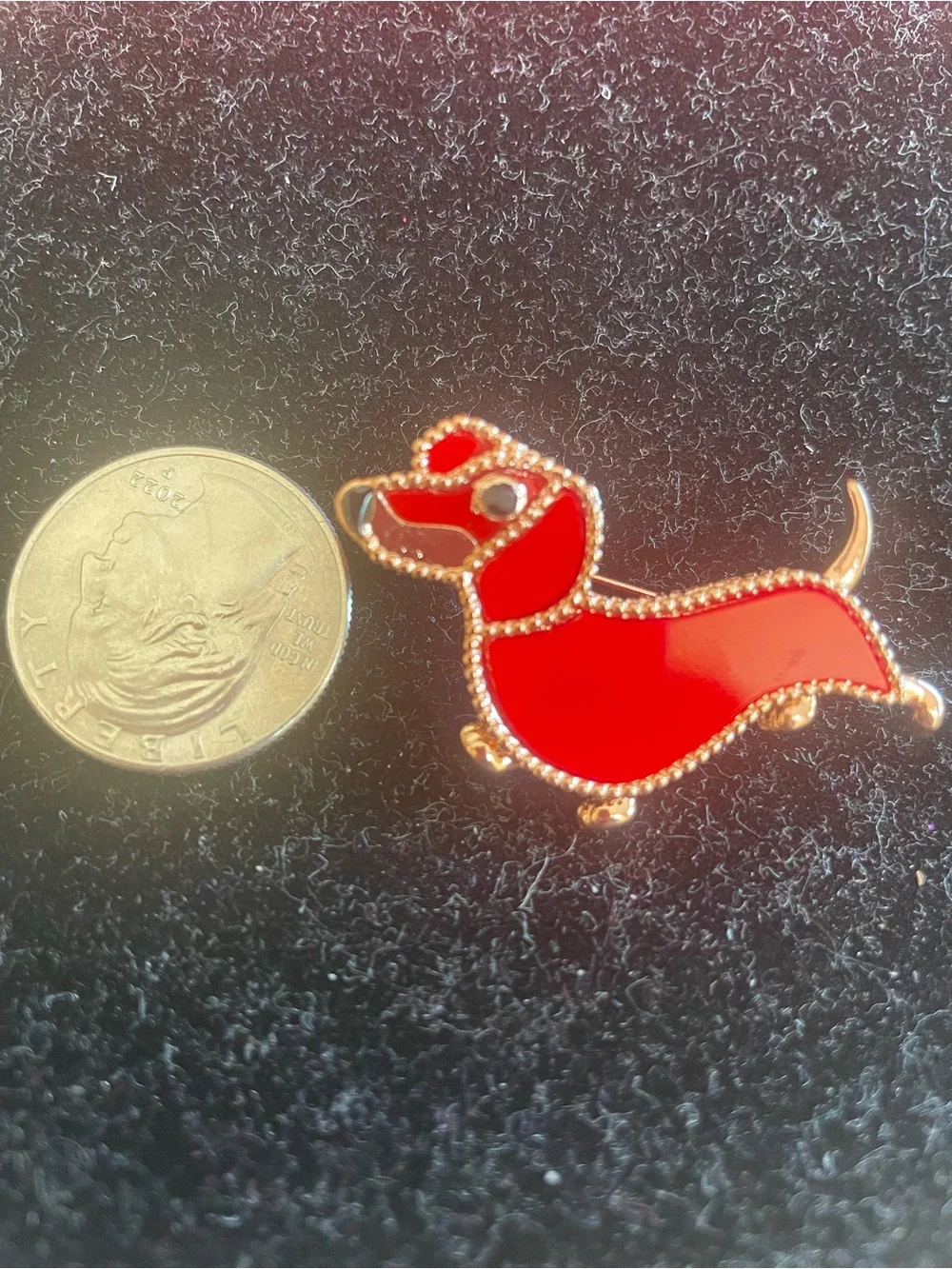 NWOT-Red Dachshund Dog Brooch - Gold Trim